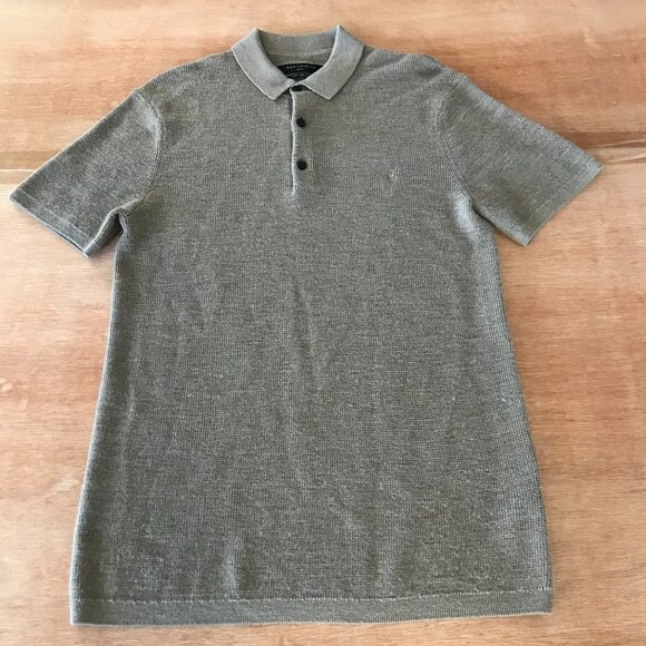 Allsaints 100% Merino Wool Polo Shirt Men S Brown Short Sleeve Athleisure 17419 - Picture 1 of 11